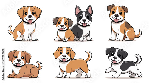 Cute Domestic Dogs Collection with Different Poses and Pet Characters