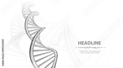 Wireframe DNA double helix structure with glowing elements. Genetic research, biotechnology, science, molecular biology, innovation in genetics, future technology concept. Illustration
