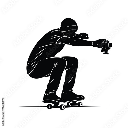Skateboarder silhouette filming with action camera