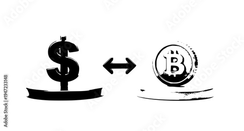 
3D web vector currency exchange between dollar and bitcoin symbols isolated on white financial illustration
