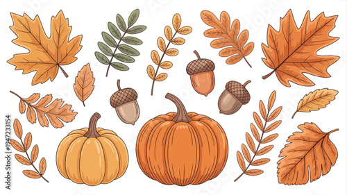 Autumn Fall Clipart with Leaves, Pumpkins and Harvest Seasonal Elements