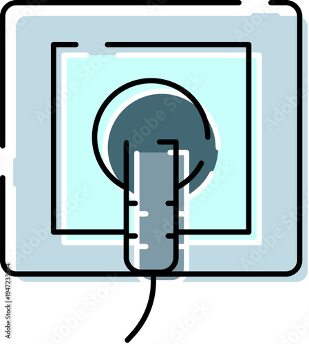 Electrical power outlet with a cable plug inserted, illustrating concepts of connection, energy supply, technology, and electricity in a clean, flat design style
