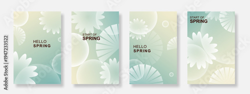 Spring flowers poster vector illustration background set. Modern decorative design for wall art, covers, greeting cards and seasonal templates.
