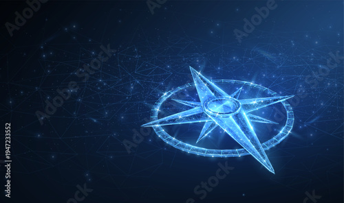 Glowing digital compass design with rotating arrows. Navigation, direction, guidance, compass technology, travel concept, virtual direction, modern mapping. Illustration
