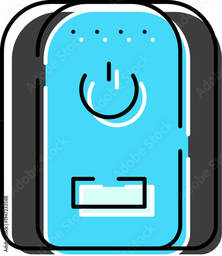 Portable power bank icon with a power button and status lights, providing a convenient solution for charging electronic devices on the go, highlighting mobility and modern technology