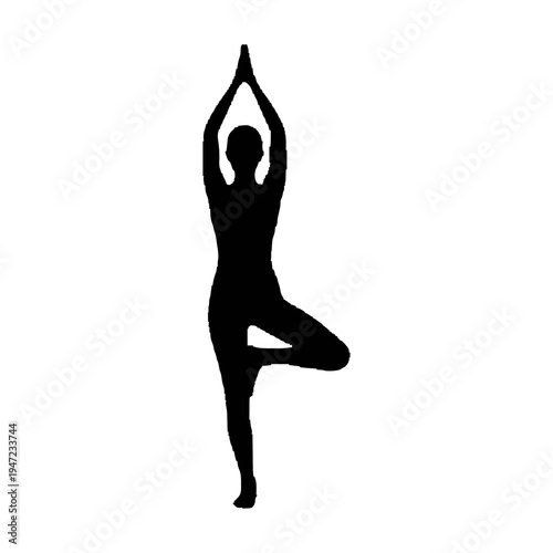 Yoga tree pose silhouette of a woman practicing balance and mindfulness isolated on white background