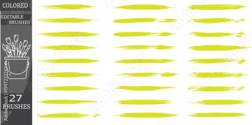 Set of 27 colored paint brushes vector