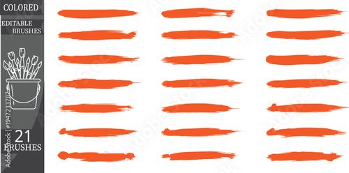 Set of 21 colored paintbrushes vector illustrations