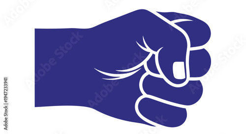 A blue silhouette of a clenched fist representing power and solidarity