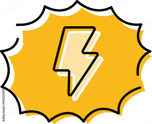 Lightning bolt icon creating a sense of powerful energy, electricity, and speed within a stylized comic speech bubble, symbolizing alerts, warnings, or dynamic action