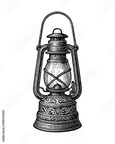 Lamparina Antiga de Querosene em Estilo Xilogravura de Cordel