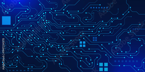 Futuristic digital circuit board technology background vector. Modern computer motherboard, processor and semiconductor illustration.