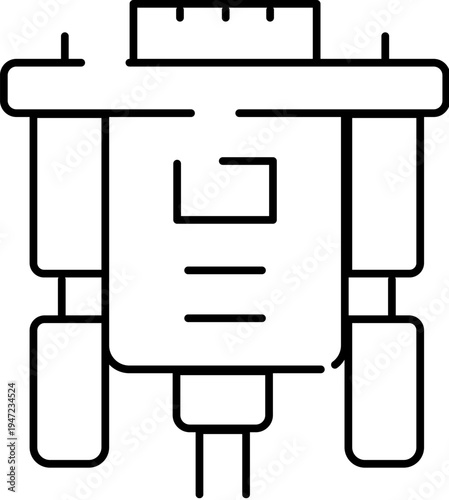 Vga port connector line art icon depicting video graphics array display output for monitors and projectors, minimal black and white outline symbol for tech and ui use
