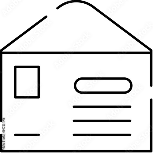 Mail envelope with an open flap, showing a stamp and addressed lines, conceptualizing direct communication, sending messages, and postal services with a minimalist line art style