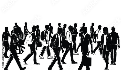 A crowded scene of diverse people walking together in a busy urban environment during daily life