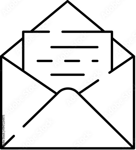 Open envelope with visible letter, symbolizing incoming mail, messages or notifications for email, postal correspondence, newsletters, announcements and digital or physical communication