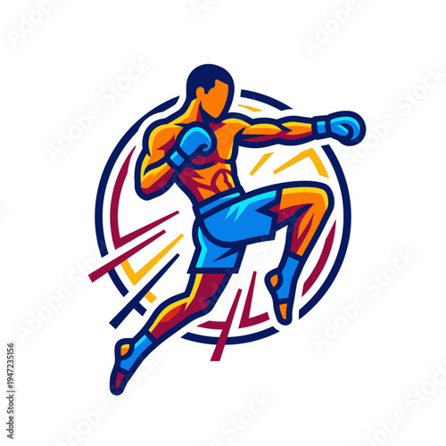 Vibrant Vector Illustration of a Martial Arts Fighter Delivering a Powerful Kick, Embodying Strength and Athleticism with a Dynamic Dreamlook Style