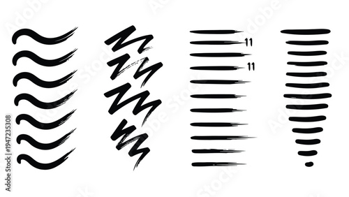 Varied styles of hand-drawn and geometric line patterns in black and white Vector