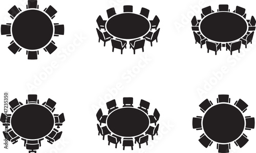 Round table with chairs icons set for business meetings conference furniture vector illustration eps.