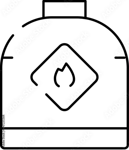 Gas cylinder portraying a dangerous flammable substance, often used for fuel, energy, or heating, depicted as a linear outline icon against a clean white background