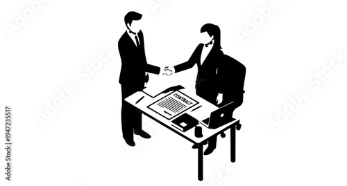 Isometric business partnership agreement handshake between professionals isolated on white background corporate deal vector illustration