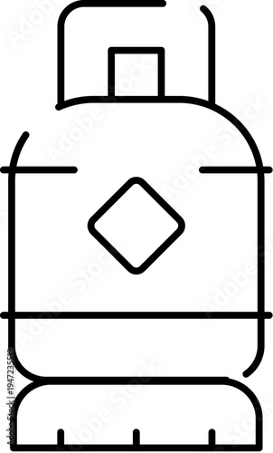 Gas cylinder icon in simple line art representing fuel, energy and storage for industrial, household or camping use, modern minimal outline suitable for web, ui and print applications