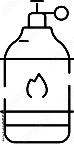 Gas cylinder with flame hazard symbol indicating flammable portable fuel for heating, cooking, camping and industrial use minimalist black and white safety icon
