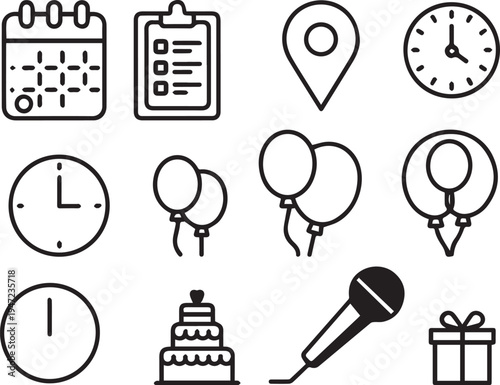 Event Icons: A collection of meticulously crafted event icons. Perfect for design projects, web design, presentations, and any creative endeavor seeking to enhance visual communication.