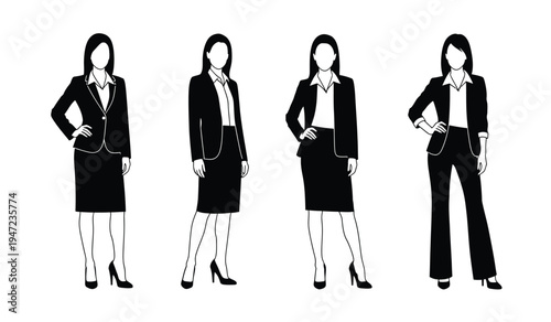 Four professional business women standing in formal attire representing corporate leadership team