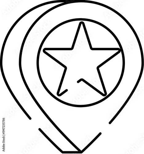 Pointing preferred destination with a star in a map pin symbol, representing important places, user favorites, or bookmarking locations for navigation