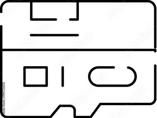 Micro sd card icon representing compact digital storage and electronic memory for devices, technology, data transfer, backup and mobile computing in a minimalist line art style