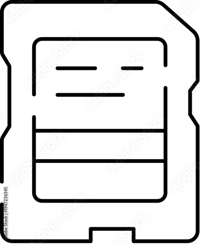 Sd memory card line art icon symbolizing digital data storage, electronic hardware, and information technology, crucial for recording, saving, and accessing files in various devices