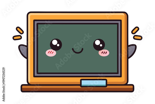 Adorable kawaii style school chalkboard character with a happy friendly face and cute blushing cheeks
