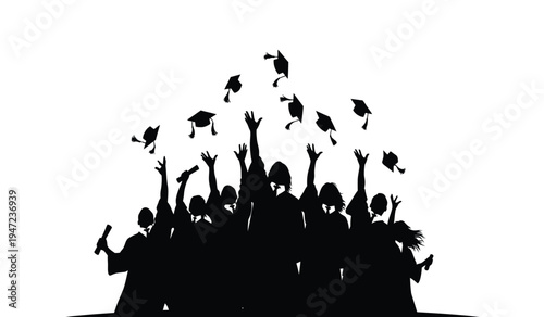 A crowd of happy graduates throwing their caps in the air to celebrate their academic achievement