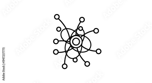 Abstract atomic structure, nucleus with orbiting electrons, science and technology concept