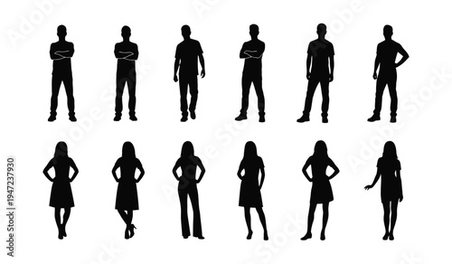 A collection of twelve diverse human silhouettes standing in two rows representing various people