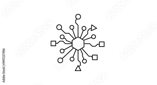 Abstract Hexagonal Circuit Board Chip with Connecting Nodes and Geometric Shapes