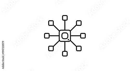 Abstract network connection hub with radiating nodes, digital technology concept