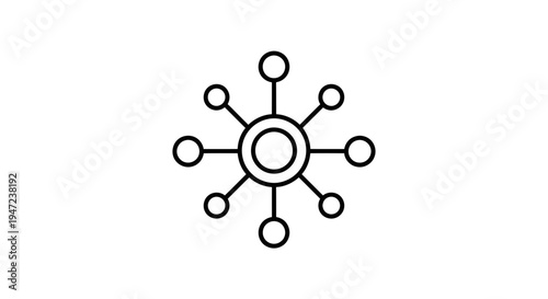Abstract Network Connection Icon: Central Hub with Radial Links and Nodes