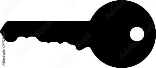 Black silhouette illustration of two keys on a circular keyring, simple flat vector graphic, minimal design, no shadows, centered composition, white or light grey background.