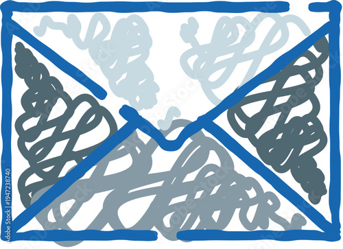 Envelope with a chaotic, scrambled message inside, symbolizing email errors, communication breakdowns, data overload and difficulty understanding unclear digital information