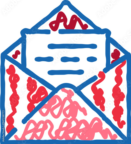 Open envelope line icon doodle style illustration showing a letter partially visible, representing email, direct mail, notification, and digital communication ideas