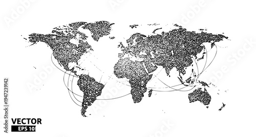 Abstract Global Network Vector with World Map Points and Lines on Gold Background