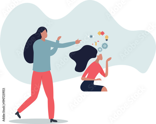 Inner mental intelligence and logic process visualization.Mind thinking and creative thoughts awareness.person's life situation and his activities.