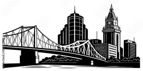 USA, US, U.S, United States - Cincinnati skyline with river bridges monochrome minimalist poster 
