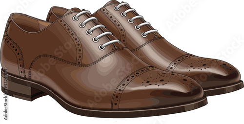 Classic Men's Brown Leather Brogue Oxford Dress Shoes Vector Illustration for Business Fashion Footwear Apparel Catalog and Professional Menswear Style Design
