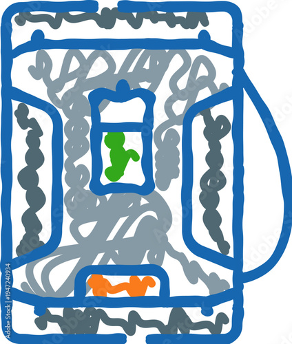 Water filter system doodle representing household water purification and healthy drinking water, hand drawn abstract filter with figure inside, clean, safe, domestic use