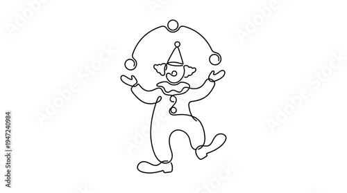 Clown Juggling Balls Continuous Single Line Minimalist Circus Line Art Illustration