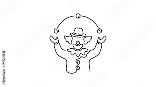 Clown Juggling Balls Continuous Single Line Minimalist Circus Line Art Illustration