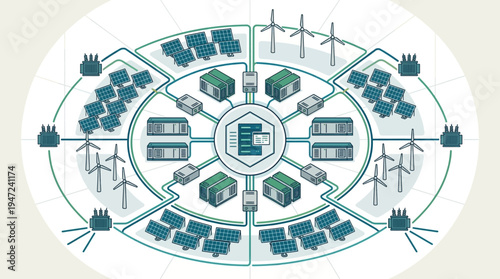 Infographic illustrating sustainable energy ecosystem.